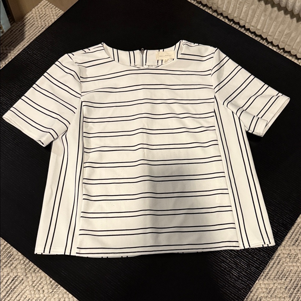 MELLODAY Black and White Striped Short Sleeve Top